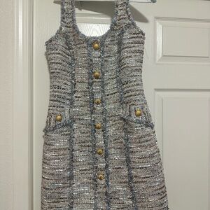 L’GEANCE Stylish Tweed Dress with Button Accents